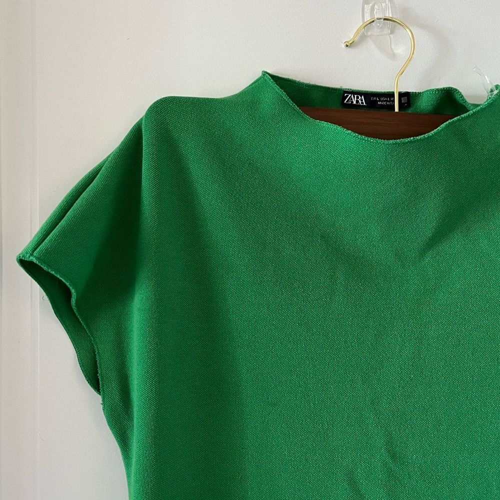 Zara Green Knit Mini Dress Short Sleeve Bodycon - Picture 7 of 8
